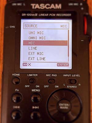 Tascam DR100mkIII Menu web